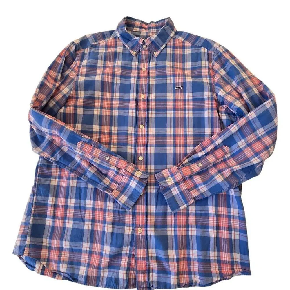 Vineyard Vines Mens Plaid Cotton Button Down Whale Shirt Multicolor Large - Picture 1 of 7
